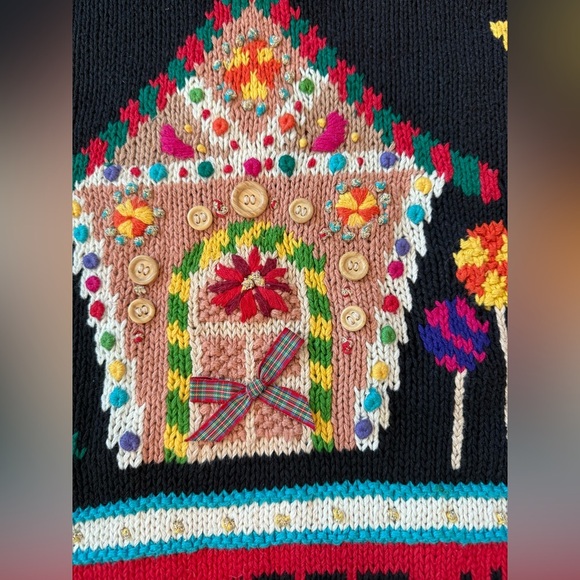 Vintage 90s Christmas Grandmacore Cottagecore Gingerbread Small Tunic Sweater - Picture 6 of 10
